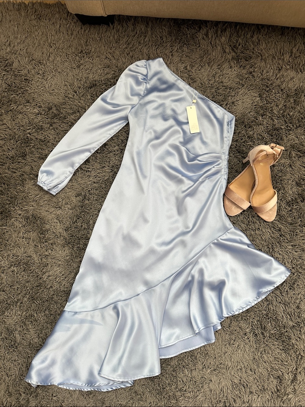 GBG Los Angeles One-Shoulder Satin Dress in Light Blue